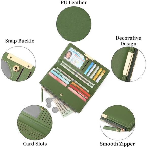 Women  Vegan Leather Large Capacity Green - Picture 5 of 7